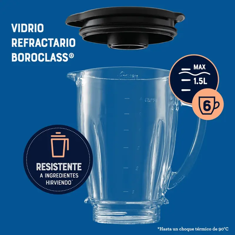 LICUADORA OSTER CON VASO DE VIDRIO DE 1.5L Y 2 VELOCIDADES BLSTKAGBPB